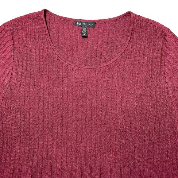 Eileen Fisher Washable Wool Scoop Neck Dress 3/4 Sleeves Maroon Red - Size Small - Picture 3 of 7